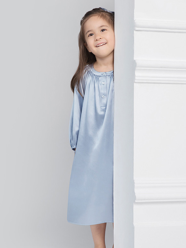 (image for) 19 Momme Long Sleeve Silk Nightgown for Girls